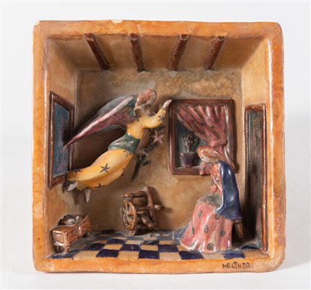 PIETRO MELANDRI (Faenza 1885-1976) "Annunciazione". Formella a rilievo in...