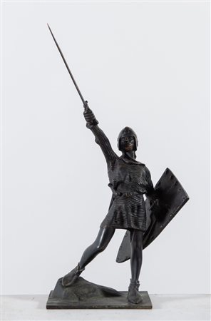 ENRICO BUTTI (Viggiù 1847 - 1932) "Alberto da Giussano". Scultura in bronzo....