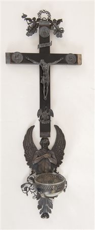 CRISTO CON ACQUASANTIERA in argento sbalzato. Stato pontificio, prima metà...