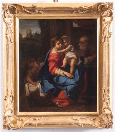 Maestro di fine XVII secolo "Sacra famiglia con S.Giovannino". Olio su tela....