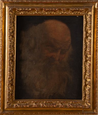 Maestro del XVII secolo “Testa di vecchio”. Olio su carta applicata su tela....