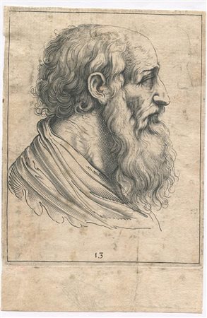 Luca Ciamberlano (1599-1641 (fl.))?: TESTA DI UN ANZIANO VISTO DI PROFILO