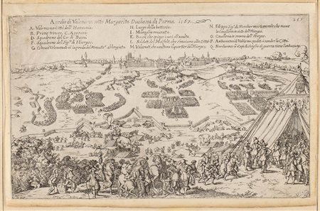 Ignoto incisore: ASSEDIO DI VALENCIA SOTTO MARGARITA DUCHESSA DI PARMA NEL 1567