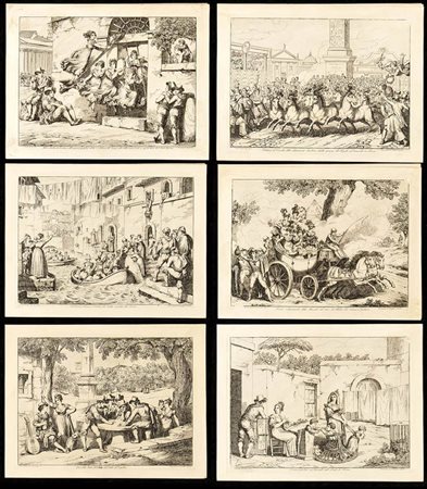 Bartolomeo Pinelli (1781-1835): SEI INCISIONI CON SOGGETTI ROMANI 