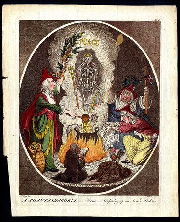 James Gillray (1756-1815): A PHANTASMAGORIA; -SCENE- CONJURING-UP AN ARMED SKELETON