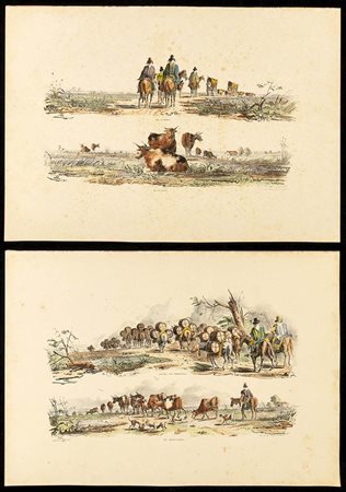 Carlos Morel (1813-1894): CARGA DE MENDOZA / EL PASTOREO' E 'EL CAMINO / EL CAMPO'