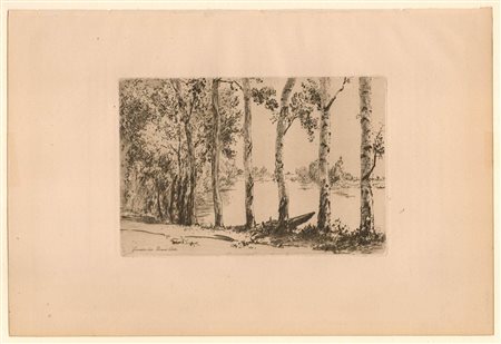 Félix Bracquemond (1833-1914): TREMBLES AU BORD DE LA SEINE