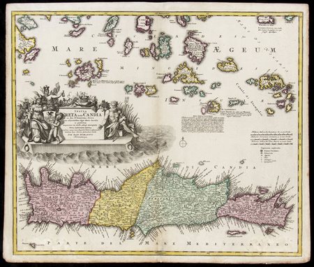 Johann Baptist Homann (1664-1724): INSULA CRETA HODIE CANDIA IN SUA IV TERRITORIA DIVISA