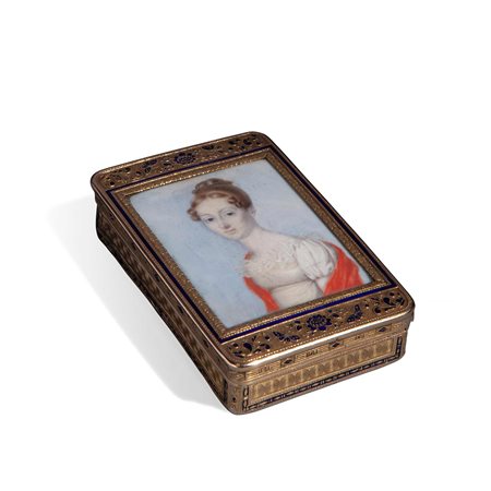 Scatola rettangolare in oro e smalto con miniatura, fine XVIII secolo
