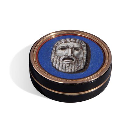 Scatola tonda in tartaruga, oro e micromosaico