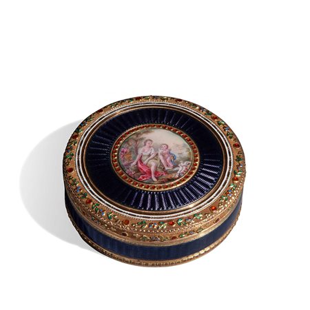 Scatola tonda in oro, smalti e miniatura, XVIII secolo