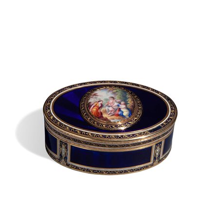 Scatola ovale in oro, smalti e miniatura, terzo quarto del XVIII secolo