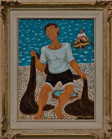 GIUSEPPE MIGNECO Giovane con rete,  fine anni '70