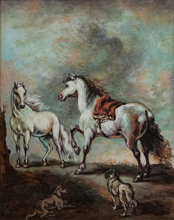 GIORGIO DE CHIRICO Cavalli con cani, seconda metà anni '50