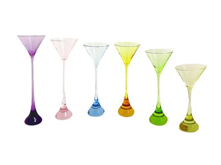 Baccarat - Eccezionale e rarissimo gruppo composto da 6 calici in cristallo colorato, diverse misure e colori., 1980s