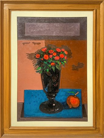 Peppe Guzzi (Genova 1902-Roma 1982)  - Natura morta e fiori con vaso, 1977
