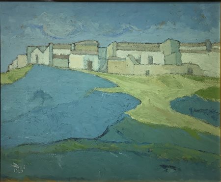 Giovanni Alicò (Catania 1906-Milano 1971)  - Paesaggio con case, Italy