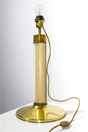 Tommaso Barbi - Lampada da tavolo con base in ottone, corpo in vetro con inclusioni di foglia oro., 70's