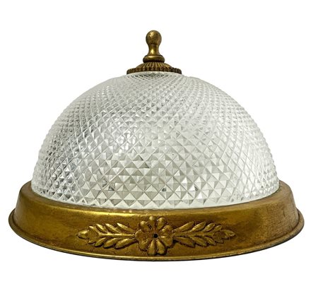 Plafoniera in vetro smerigliato e base in metallo dorato, 20th century