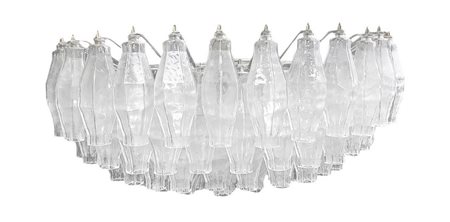 Lampada a sospensione con struttura in metallo cromato produzione Murano, 70's