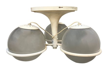 Gino Sarfatti per Arteluce - Lampada a sospensione con struttura in metallo laccato nei toni del bianco, 60's