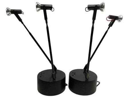 coppia di lampade da tavolo con diffusori telescopici in metallo laccato nero, 1980s