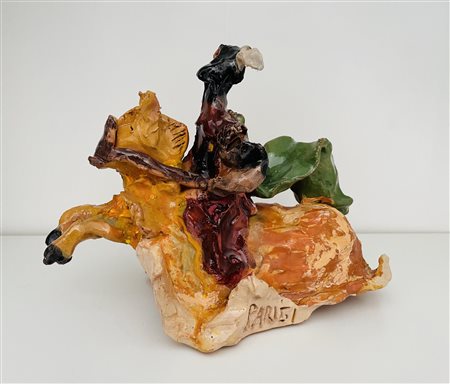 Claudio Parigi CAVALIERE MEDIOEVALE terracotta invetriata con inclusioni di...