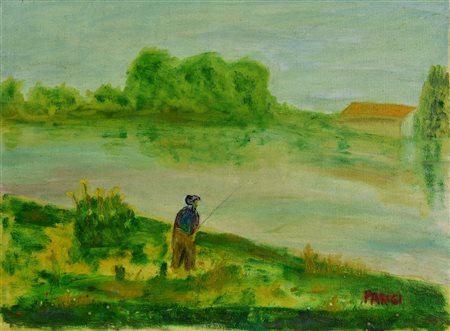 Claudio Parigi A PESCARE SULLA SENNA CON RENOIR olio su tela, cm 30x40 firma...