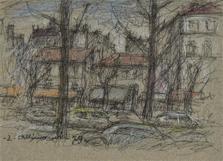 Enrico Allimandi SCHIZZO SU PARIGI tecnica mista su carta, cm 16x22 firma e...