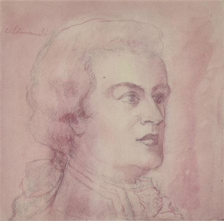 Enrico Allimandi GRANDI MAESTRI: MOZART tecnica mista su carta, cm 20x20...