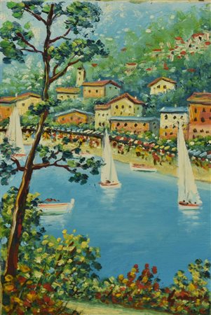 Francesco Grassi PORTOFINO olio su tela, cm 30x20 firma sul retro: titolo