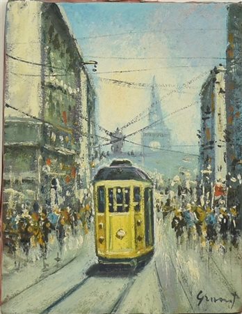 Francesco Grassi MILANO, VIA TORINO olio su tela, cm 26x20,5 firma sul retro:...