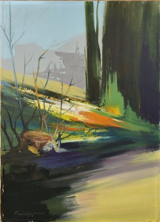 Franco Cavicchioni PRATO FIORITO acrilico su tela, cm 70x50 firma sul retro:...