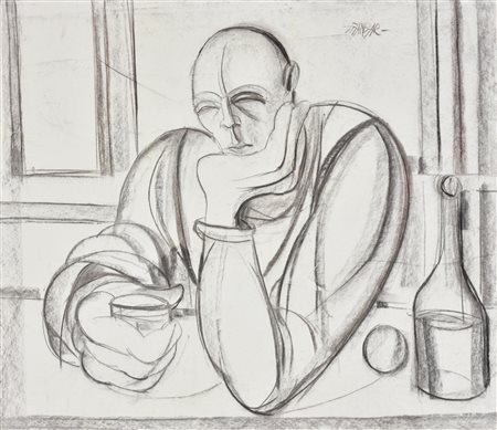 GIANBAR (Gianni Baretta) IL BEVITORE carboncino su cartoncino, cm 49x56 firma...