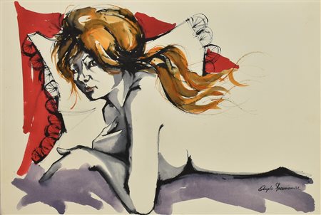Ignoto FIGURA FEMMINLE gouache su carta, cm 47x69 firma non leggibile