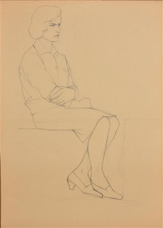 Corvo Ponte RITRATTO FEMMINILE matita su carta, cm 70x50 retro: firma e...