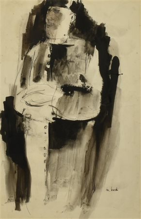 Mario Bardi FIGURA acquerello e china su carta, cm 48x32 firma eseguito negli...