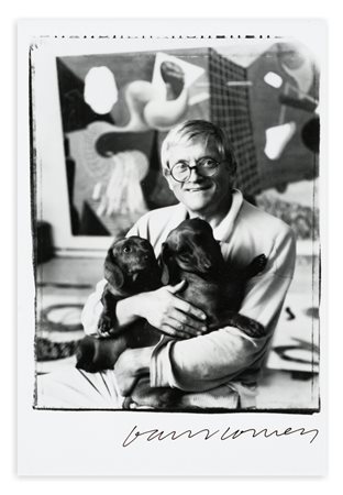 JIM MCHUGH - David Hockney with his two dogs, Stanley and Boodgie, 1994