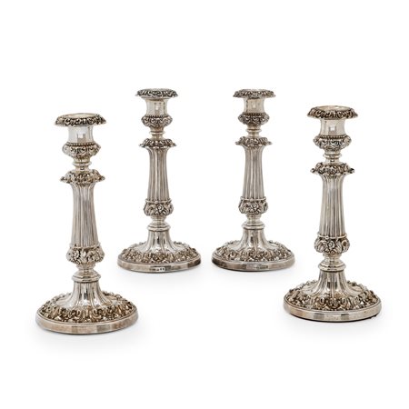 Quattro candelieri in argento, Inghilterra, XIX secolo 