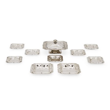 Nove posaceneri da tavola in argento, Napoli, XX secolo 