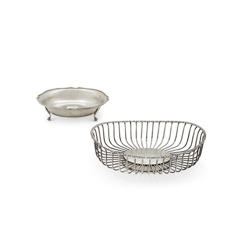 Cestino e ciotola in argento, Italia XX secolo