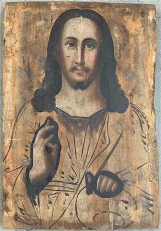 Ignoto "Salvator Mundi" dipinto su tavola (cm 27,5x19,5). In cornice

(difetti)