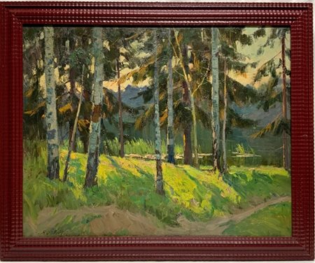 Firma indecifrata "Bosco" olio su tela (cm 70,5x90)Reca tracce di firma in bass