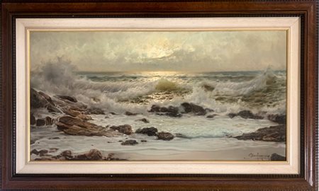 Ottorino Campagnari "La spiaggia" olio su tela (cm 80x100) Firmato in basso a de