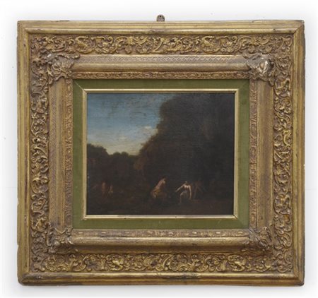 Ignoto "Le bagnanti" antico dipinto ad olio su rame (cm 30,5x36). In cornice

(