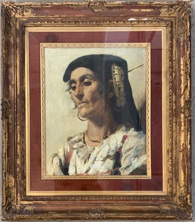Scuola di Francesco Paolo Michetti "La popolana" olio su tela (cm 46.5x38) Al r