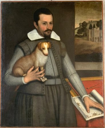 Scuola della fine del secolo XVI - inizio XVII "Ritratto virile con cagnolino"