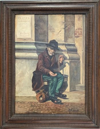 Firma indecifrata "Mendicante" olio su tela (cm 70x50) Firmato in basso a destr