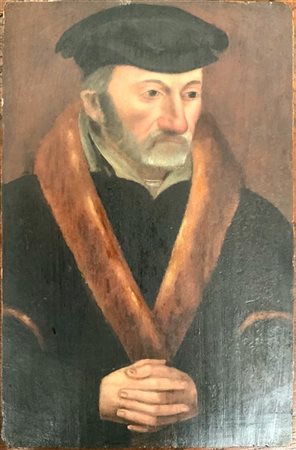 Da modelli nordici "Ritratto virile" antico dipinto ad olio su tavola (cm 35x23