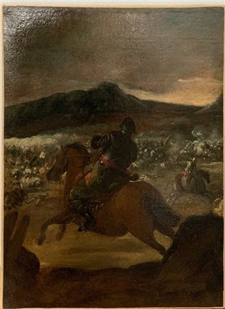 Ignoto "Scena di battaglia" antico frammento ad olio su tela (cm 55x40,5)

(dif